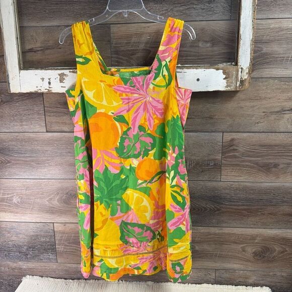 C&C California Linen Tropical Citrus Floral Sleeveless Shift Dress Summer Sz XS - Picture 3 of 7